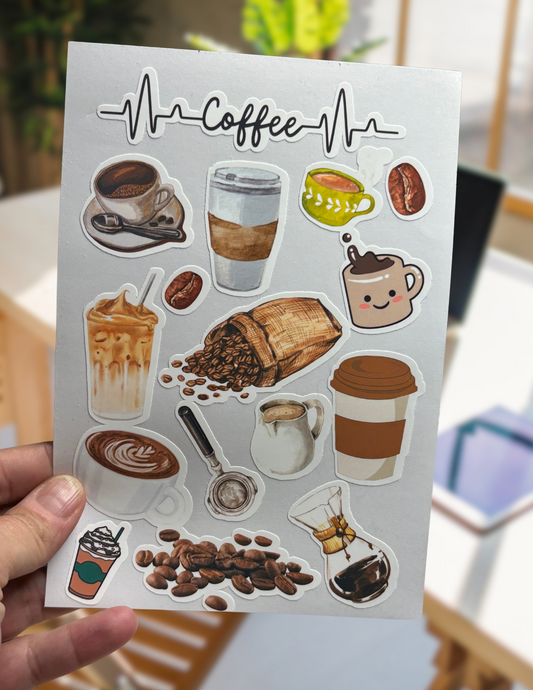 Coffee Cafe Cappuccino Themed 4x6” Sticker Sheets