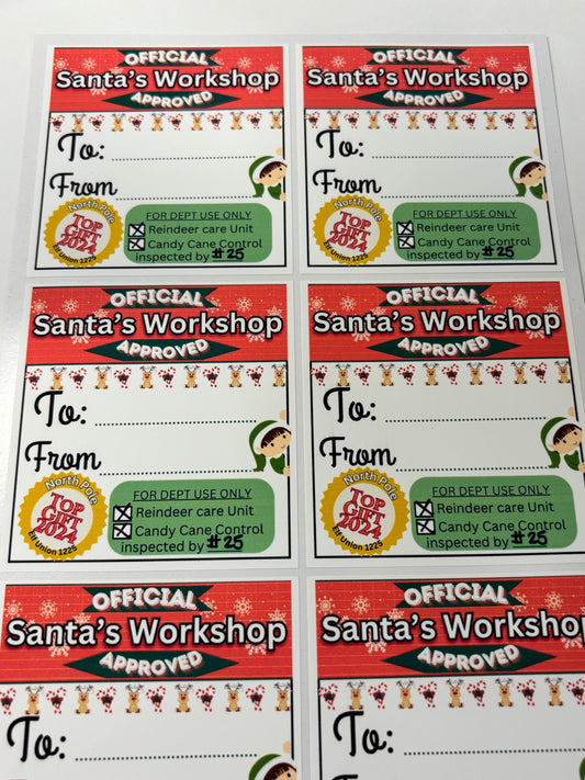 Santa’s Workshop Gift Tags – Elf Approved Christmas Name Stickers